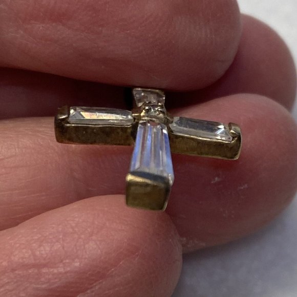 Gold Tone Clear Beveled Crystal Cross Pendant Necklace 925..........133 - Picture 5 of 10